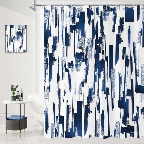 Navy blue white shower - blue,