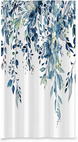 Blue leaves long fabric shower - blue,