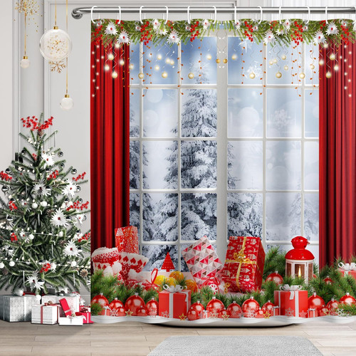 Christmas shower curtain snow - curtain,