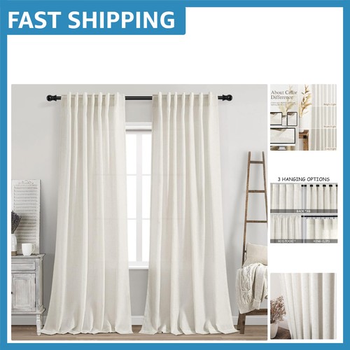 Cream linen back tab curtains - tab,
