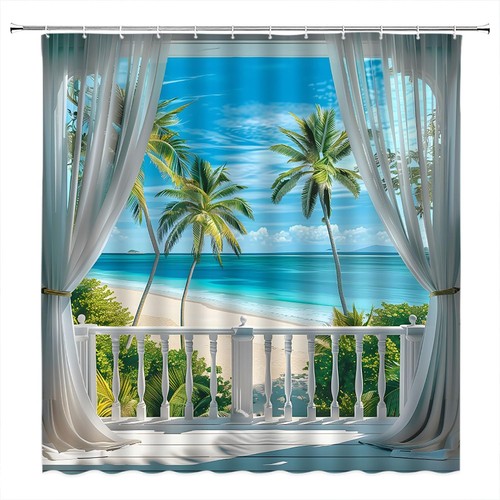 Beach view shower curtain blue - beach,
