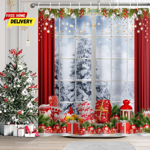 Christmas shower curtain - christmas, snow