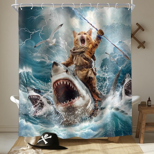 Funny cat shower curtain - shower,