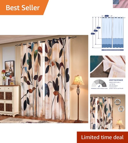 Boho leaf printed curtains - leaf,