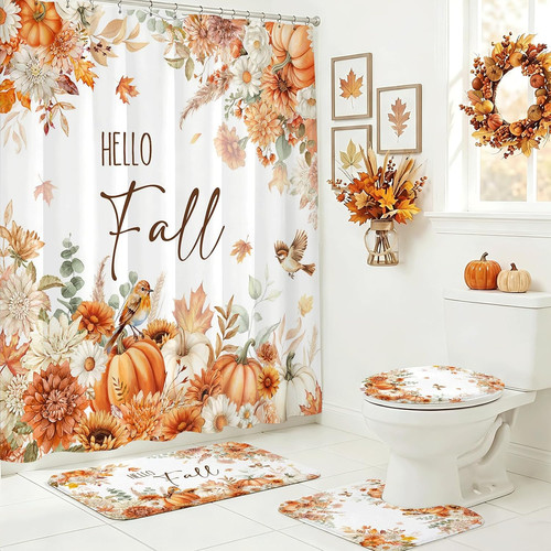 4pcs fall shower - shower, curtain