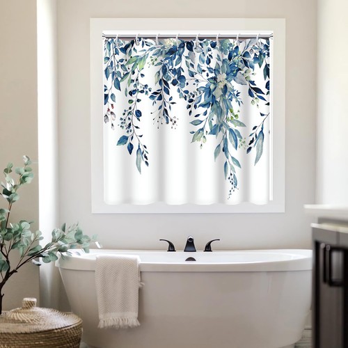 Blue eucalyptus shower window - blue,