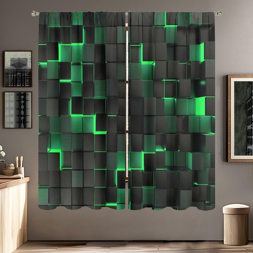 Abstract black green curtains - black,