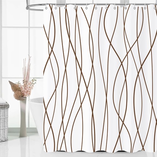 Brown white striped shower - white,