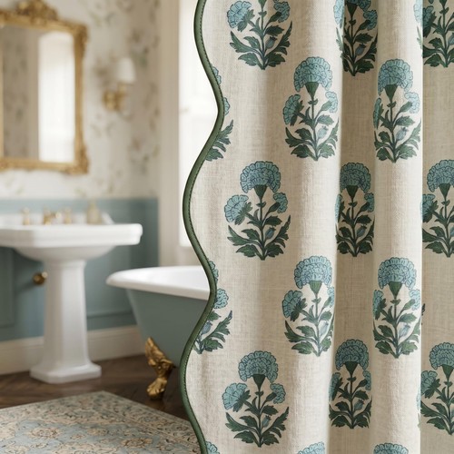 Block print scalloped - block, bathroom