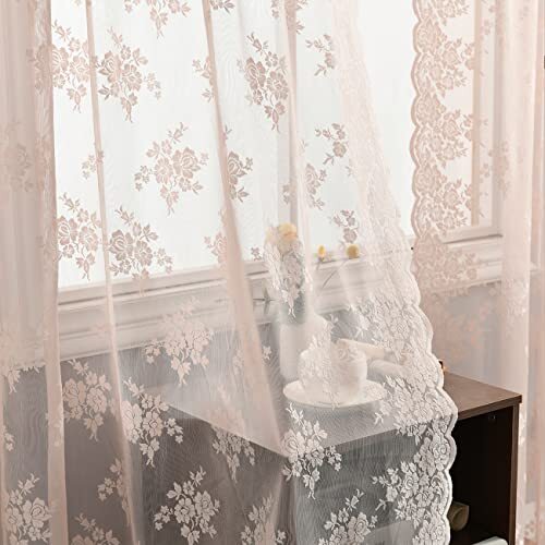 Blush pink lace curtains - pink, for