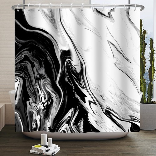 Black and white shower curtain - white,